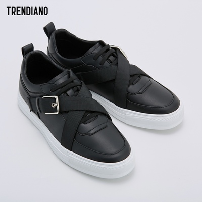 TRENDIANO thủy triều thương hiệu mùa thu thời trang nam vải lưới phẳng ren-up giày da giày thường giày nam