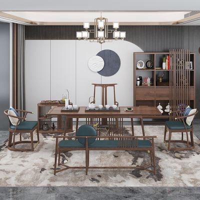 Bàn trà gỗ nguyên khối kiểu Trung Quốc kết hợp bàn ghế gỗ óc chó đen Bắc Mỹ Bàn trà Zen Kung Fu bàn trà văn phòng bàn cà phê