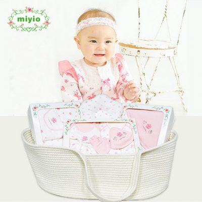 quà tặng sơ sinh miyio màu xanh cao cấp quà tặng sơ sinh chất lượng cao đồ lót cotton romper đồ lót giặt bộ đồ giường món quà ngủ màu xanh