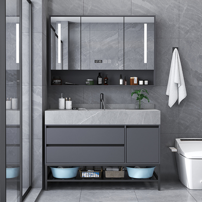Tấm đá nhẹ sang trọng tích hợp tủ phòng tắm kết hợp chậu rửa từ trần đến sàn phòng tắm đơn giản hiện đại