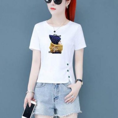 Áo thun cotton ngắn tay nhỏ màu trắng mới của phụ nữ mới áo thun mỏng ngắn tay phụ nữ thời trang niche