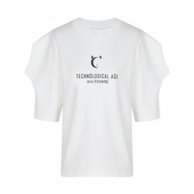 NONE trắng bong bóng ngắn tay áo thun nữ thêu chữ 2022 áo xuân hè mới 32305602009