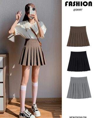 Váy kaki xếp ly, váy nữ, váy ngắn, váy mỏng mùa hè, váy ôm eo, cạp cao mới 2022, váy chữ a