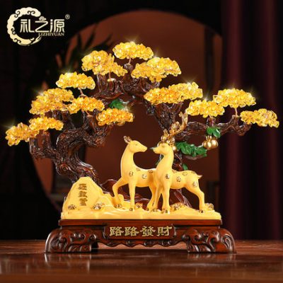 Nguồn hàng cây tài lộc citrine quà tặng hươu may mắn đồ trang trí phòng khách tủ rượu trang trí quà tặng tân gia