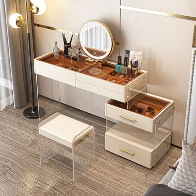 Bàn trang điểm acrylic phòng ngủ đơn giản hiện đại nhẹ nhàng sang trọng bàn trang điểm chung cư nhỏ tủ đựng đồ tích hợp bàn trang điểm gỗ nguyên tấm