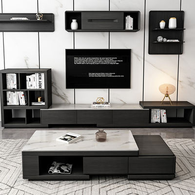 Bàn trà mặt đá kết hợp tủ tivi phòng khách nhà chung cư nhỏ hiện đại đơn giản bàn trà mặt đá cẩm thạch có thể thu vào