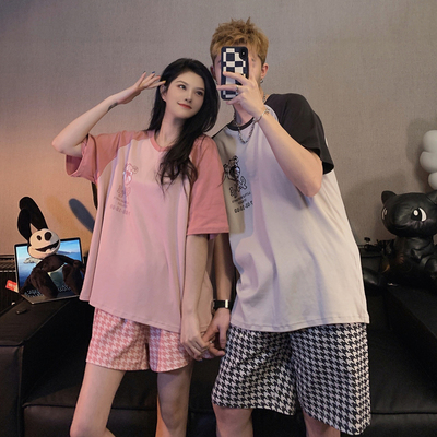 trong phim hoạt hình gấu vài bộ đồ ngủ của phụ nữ mùa hè cotton ngắn tay quần short cổ tròn áo pull nam phù hợp với đồ mặc nhà