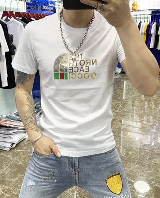 Áo thun nam ngắn tay lụa mỏng phiên bản Hàn Quốc hot trend in chữ kim cương giản dị áo thun mùa hè màu đỏ lưới