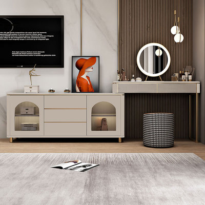 Phòng ngủ tủ quần áo bằng đá phiến sang trọng nhẹ hiện đại tối giản tủ TV tiên tiến tích hợp tủ lưu trữ bàn trang điểm màu đỏ ròng tối giản