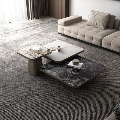 Ý tối giản bàn cà phê đá phiến hiện đại ánh sáng sang trọng nhà căn hộ nhỏ phòng khách nhà thiết kế bàn trà vuông kết hợp bàn bên