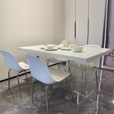 Bàn ăn bằng đá phiến acrylic hộ gia đình căn hộ nhỏ hình chữ nhật treo đơn giản nhà thiết kế bàn ăn màu trắng