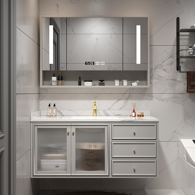 Tủ phòng tắm bằng đá phiến tối giản hiện đại kết hợp gỗ sồi phòng tắm bằng gỗ nguyên khối phòng tắm bồn rửa mặt tủ tùy chỉnh