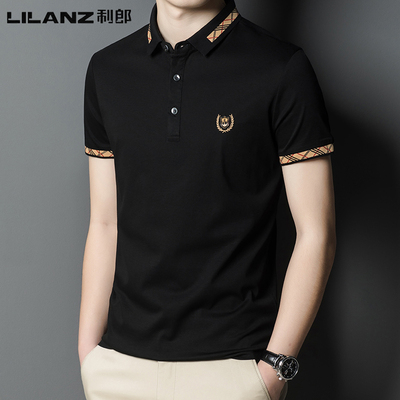 Lilang của nam giới áo phông ngắn tay mùa hè kinh doanh giản dị ve áo trung niên Áo phông lụa dâu tằm xu hướng mới áo phông polo