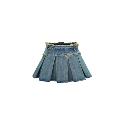 1JINN STUDIO ngọt ngào và mát mẻ hot girl chân dài bí mật váy ngắn cạp thấp quần culottes denim xếp ly retro
