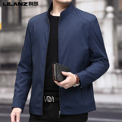 Áo khoác Lilang chính hãng của nam giới 2022 mùa xuân và mùa thu mới có dây kéo cổ đứng áo khoác nam trung niên công sở kẻ sọc giản dị