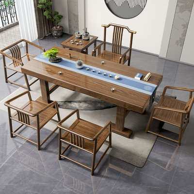 Bảng lớn bàn trà và ghế kết hợp gỗ rắn Trung Quốc mới Bàn trà Kung Fu Zen nhà văn phòng đăng nhập bàn trà bộ một