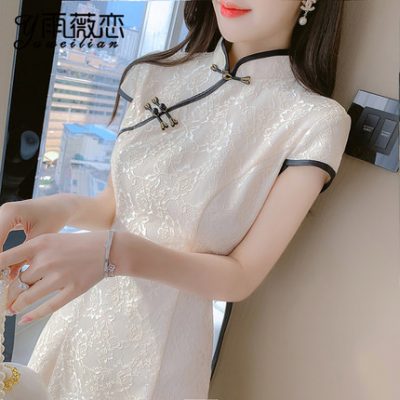 Phiên bản cải tiến của váy sườn xám dành cho phụ nữ mùa xuân và mùa hè 2022 váy ren nhỏ chất lượng cao mới