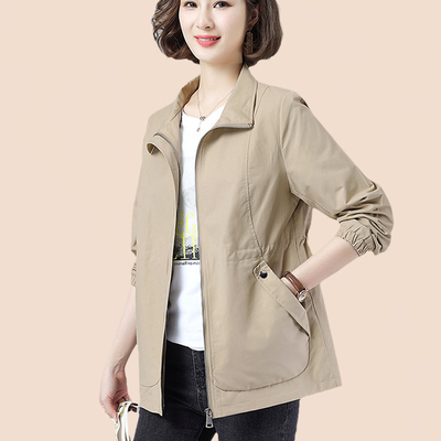 Áo khoác phụ nữ mùa thu áo khoác mới áo khoác kích thước lớn áo khoác ngoài giản dị rộng rãi áo khoác ngoài mùa xuân của mẹ trung niên và mùa thu trung niên áo khoác dài