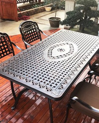 Bàn ghế ngoài trời Mojia bàn ghế nhôm đúc bàn đơn sân vườn giải trí bàn ăn kiểu Mỹ đồng quê Châu Âu Bàn sắt