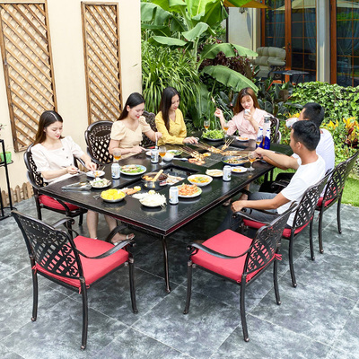 Bàn ghế nướng ngoài trời sân vườn giải trí gia đình lò nướng điện sân hiên Bàn ăn phong cách Châu Âu bàn ghế nhôm gang đúc sân vườn