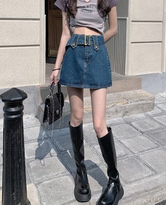 Phụ nữ váy denim 2022 mùa xuân và mùa hè mới retro váy cạp cao hot girl váy ngắn gói váy hông váy quần váy