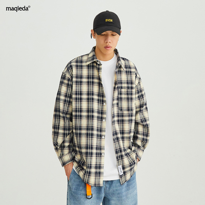 Macheda mới của nam giới Nhật Bản áo sơ mi kẻ sọc giản dị áo sơ mi rộng rãi dài tay mùa xuân hàng đầu phiên bản Hàn Quốc