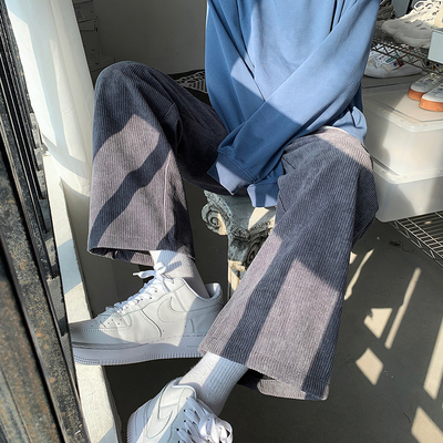 Quần nam vải nhung của thương hiệu thủy triều phiên bản Hàn Quốc của xu hướng quần ống rộng mùa xuân và mùa thu phong cách Hồng Kông quần âu ống đứng thẳng