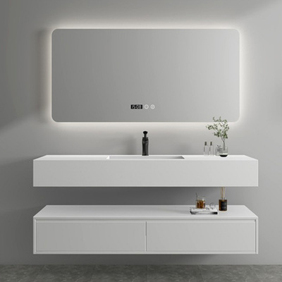 Đá phiến tối giản hiện đại tích hợp chậu đôi màu trắng tủ phòng tắm kết hợp chậu rửa chậu rửa phòng rửa tùy chỉnh