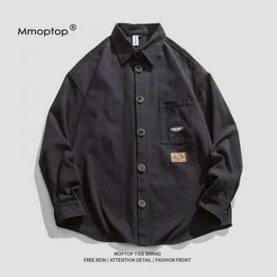 Mmoptopins thương hiệu thủy triều mùa hè cặp đôi giản dị ve áo dài tay áo sơ mi nam mới hoàn toàn phù hợp với áo sơ mi cotton nam