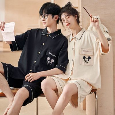 2022 mới vài mùa hè cỡ lớn đồ ngủ ngắn tay phụ nữ quần áo mặc nhà cotton cao cấp của nam giới hai mảnh phù hợp