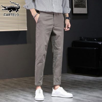 Cá sấu thứ chín quần âu nam 2022 xu hướng mùa hè quần tây mỏng chân nhỏ phần mỏng màu nâu quần dài nam quần