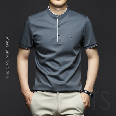 Mùa hè dành cho nam giới mùa hè cổ áo đứng cotton được đánh thuê ngắn tay áo thun băng lụa nửa tay áo sơ mi trung niên áo sơ mi nam trung niên mùa hè 2022 mới của nam giới