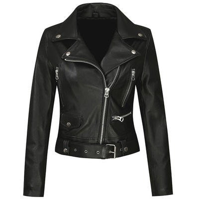 2020 Châu Âu và Mỹ mùa xuân và mùa thu áo khoác da cừu mới áo khoác da xe máy của phụ nữ áo khoác da ngắn áo khoác thắt lưng mỏng