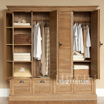 Tủ quần áo bằng gỗ đặc của Mỹ log màu cửa chớp tủ đựng đồ gỗ sồi tủ quần áo retro tủ quần áo nội thất phòng ngủ toàn bộ ngôi nhà tùy chỉnh