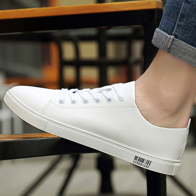 Giày thể thao nam màu trắng đế mềm Phiên bản hàn quốc da hợp thời trang giày nhỏ màu trắng giày nam đế bằng đơn giản giày da nhỏ nam tất cả các trận đấu hợp thời trang giày