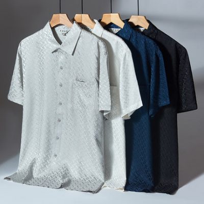 Áo sơ mi lụa nam ngắn tay dâu tằm tơ tằm trung niên và ông già ông già áo sơ mi lụa bố quần áo mùa hè quần áo bố