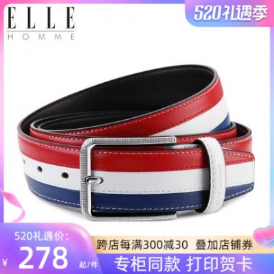 Thắt lưng nam thời trang của ELLE HOMME da sáng sang trọng màu đỏ, trắng và xanh của thương hiệu thắt lưng nam thời trang trẻ trung của Pháp
