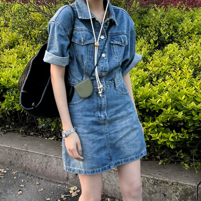 Công cụ retro váy denim của phụ nữ Châu Âu váy mùa hè 2022 mới hàng Châu Âu của phụ nữ thời trang phong cách phương tây váy triều