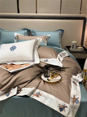 Đơn giản phong cách Châu Âu bộ đồ giường thêu đồ nội thất cao cấp mềm mại phòng mẫu phòng cotton nguyên chất cotton dài ghim bốn mảnh vải dệt gia đình