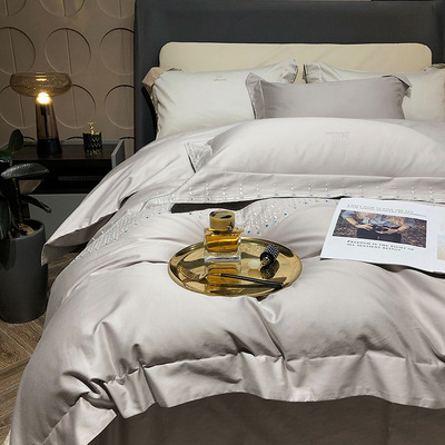 Đơn giản và gió nóng gạch bộ đồ giường thêu bộ đồ giường đồ nội thất mềm đồ nội thất bông tinh khiết bông dài ghim bốn mảnh vải dệt gia đình