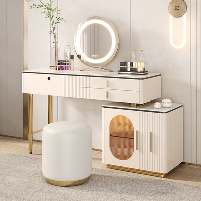 Bàn trang điểm sang trọng nhẹ Bàn đầu giường tích hợp khóa vân tay Phòng ngủ chính kiểu Bắc Âu thiết kế tối giản hiện đại Bàn trang điểm màu đỏ ròng