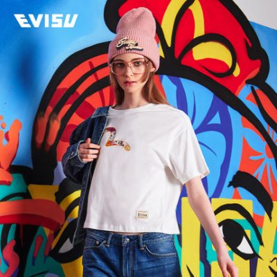 EVISU 21AW Nữ Pháp Hoa Hải Âu In Áo Thun Tay Ngắn Nữ 2EAHTW1TS512BDCT
