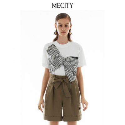 MECITY nữ 2022 áo phông cotton thiết kế nơ ba chiều mới mùa hè 518560