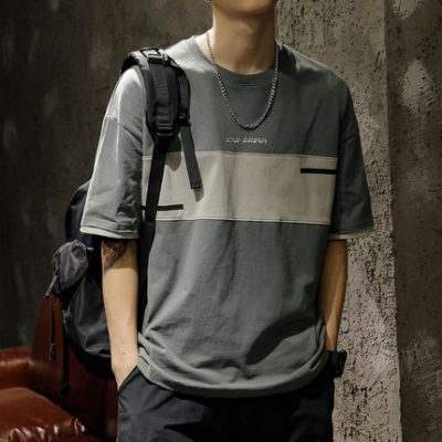 Cao cấp thương hiệu thủy triều áo thun nam mùa hè lỏng lẻo cộng với phân bón cộng với kích thước nam giới ngắn tay khâu nửa ống tay áo thun quần áo hàng đầu