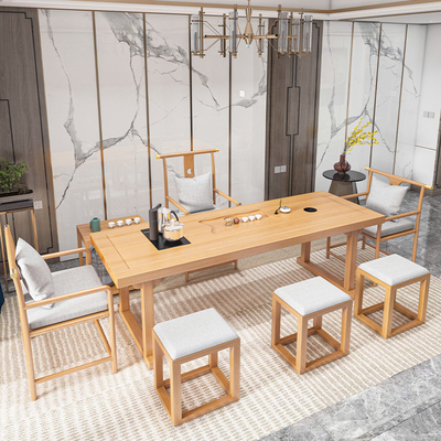 Bàn trà gỗ nguyên khối kiểu Trung Quốc mới kết hợp thiết lập một bàn trà kung fu nhà bàn trà bàn trà Zen log bàn trà