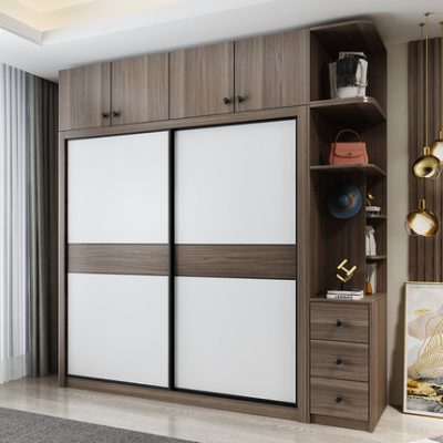 Tủ quần áo gỗ chắc chắn cửa trượt phòng ngủ nhà Bắc Âu hiện đại tối giản màu óc chó tiết kiệm lưu trữ tủ đựng đồ