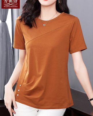 Áo thun trơn ngắn tay phụ nữ váy mùa hè mới của mẹ trung niên cộng với kích thước của phụ nữ của phụ nữ phong cách phương Tây không thường xuyên hàng đầu mùa hè