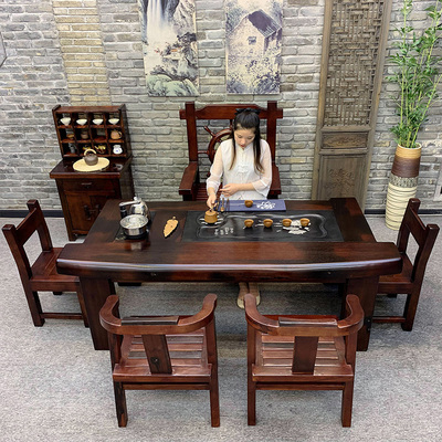 Bàn trà gỗ thuyền cũ bàn ghế kết hợp ban công nhà bàn trà nhỏ phong cách Trung Quốc mới bàn trà gỗ Kung Fu bàn trà đa chức năng