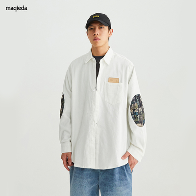 Macheda mùa xuân mới áo sơ mi vải nhung nam xu hướng áo sơ mi nam phù hợp với xu hướng Hồng Kông Phong cách Nhật Bản giản dị áo dài tay