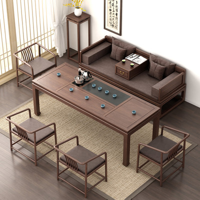 Bàn trà gỗ nguyên khối và ghế kết hợp Bàn trà kiểu Trung Quốc mới Bàn trà kung fu đơn giản Bàn trà gỗ óc chó Zen bộ bàn trà tất cả trong một